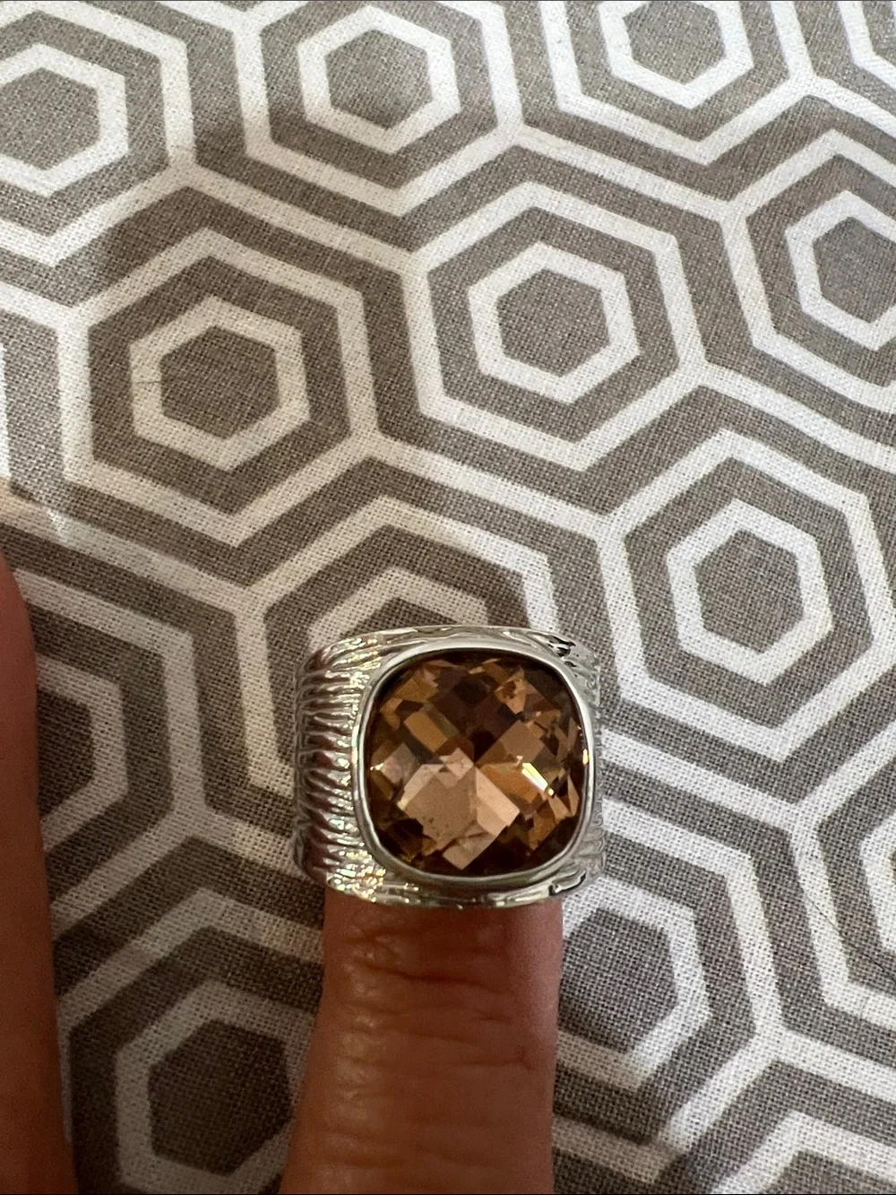 Lia Sophia Silver Tone Ring with peach colored Gemstone
